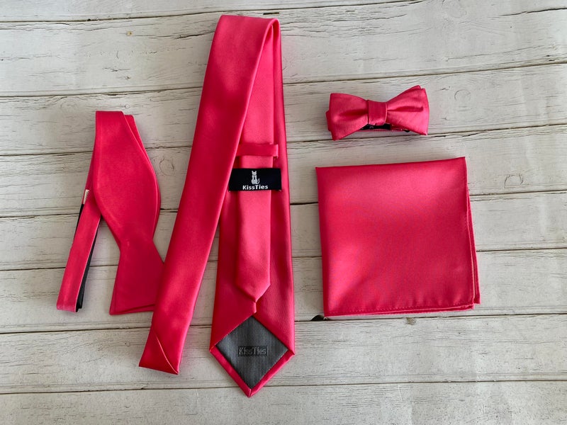 KissTies Pink Red Pre-Tied Boys Bow Ties Flamingo Satin Bowties + Gift Box - Image 4